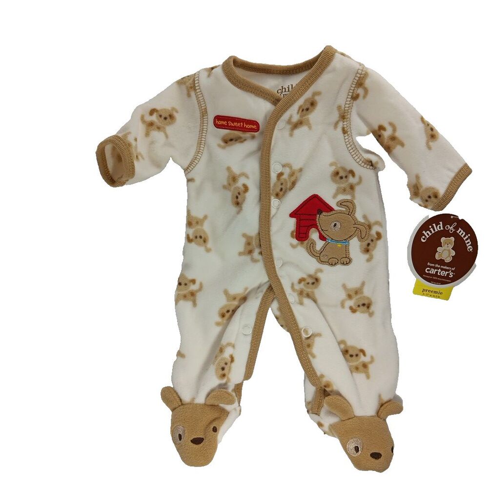 Carters Child Of Mine Preemie Sleep And Play Romper Puppy Feet New Soft Fleece